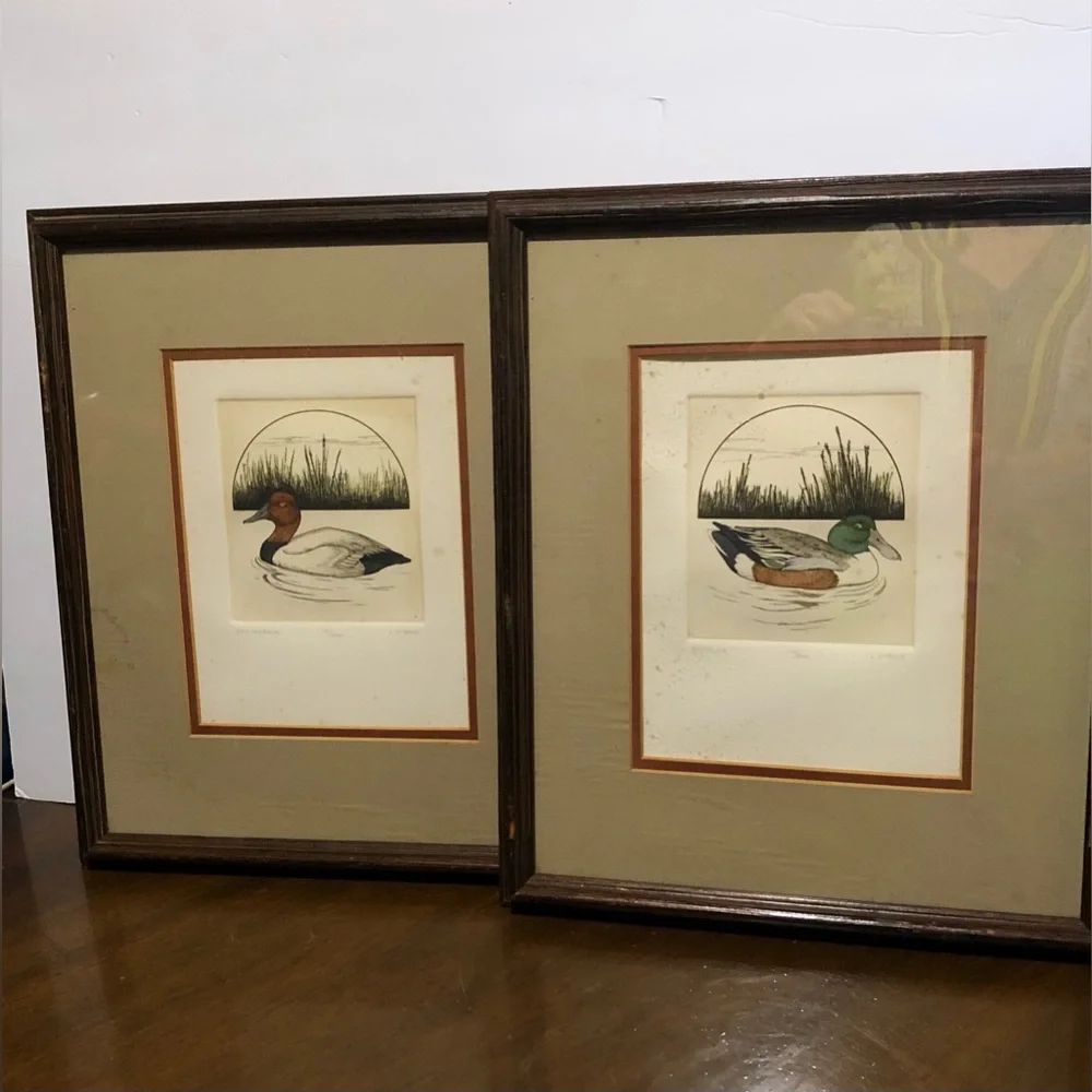 2258 Set Canvas Back /Shoveler Duck Prints by L. DuBose Signed & Numbered Framed
